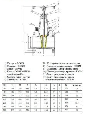Задвижка с обрезиненным клином  30ч39р (Х) DN 100 PN 16