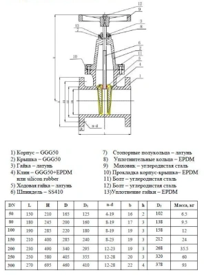 Задвижка с обрезиненным клином 30ч39р (Г) DN 50 PN 16